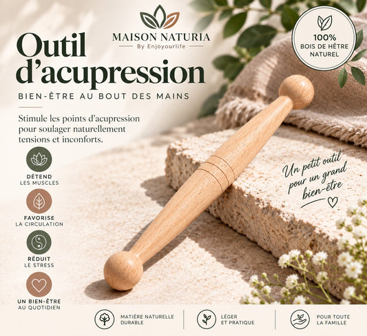 Outil d’acupression en bois de hêtre – Fabrication artisanale à l’unité