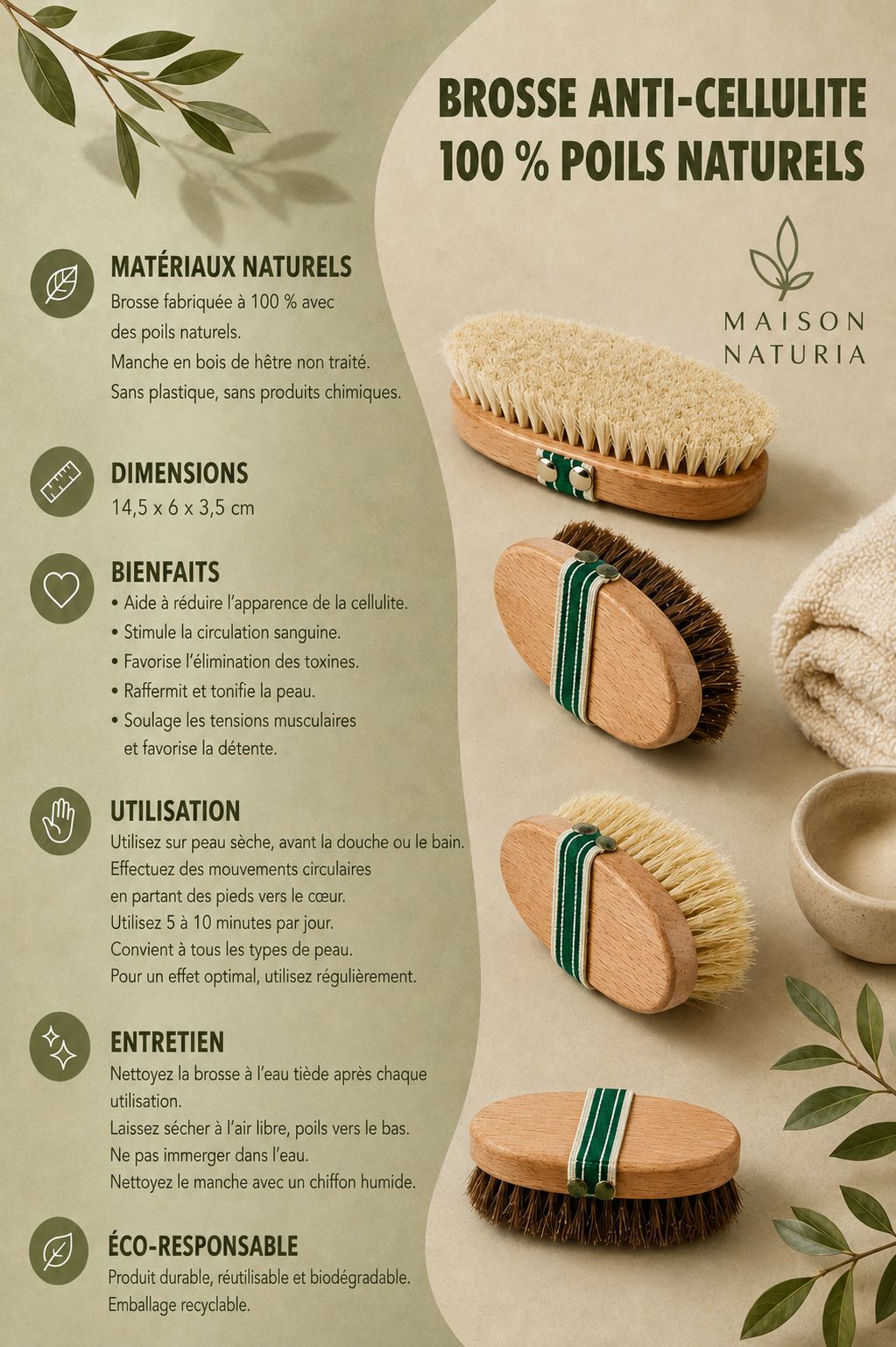 Brosse Corps en Crin de Cheval Naturelle – Brossage à Sec | Maison Naturia